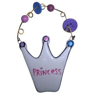 VTG Ceramic Princess Crown Plaque, 2.25" x 2.25" with 1.25" Copper/Beaded Hanger
